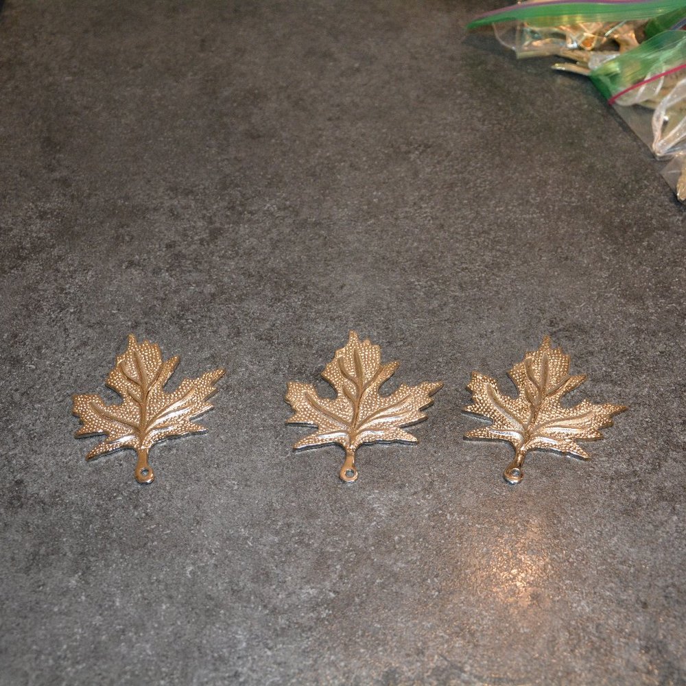 3 Silver Maple Leaf Christmas Ornaments